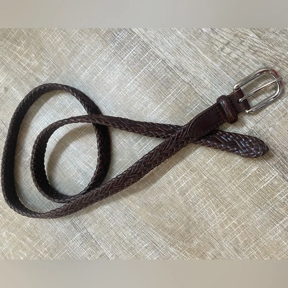 90s Vintage Talbots Brown Leather Braided Skinny Belt Women's Small Boho Preppy